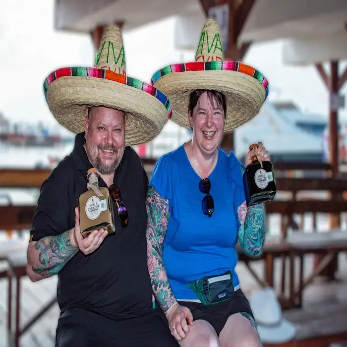 A couple at a Cancun tequila tasting